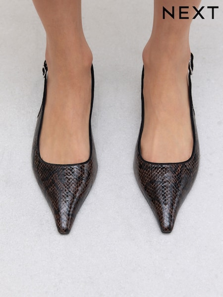 Chocolate Brown Snake Forever Comfort® Point Toe Low Slingback Kitten Heels (F25486) | £34