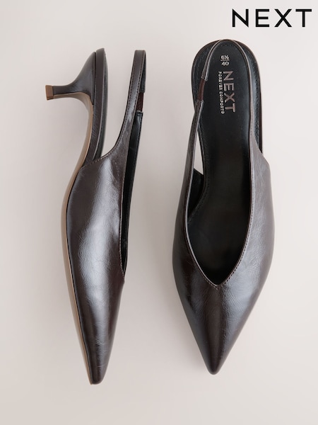 Chocolate Brown Standard/Wide Fit Forever Comfort® Point Toe Low Slingback Kitten Heels (F25487) | £28