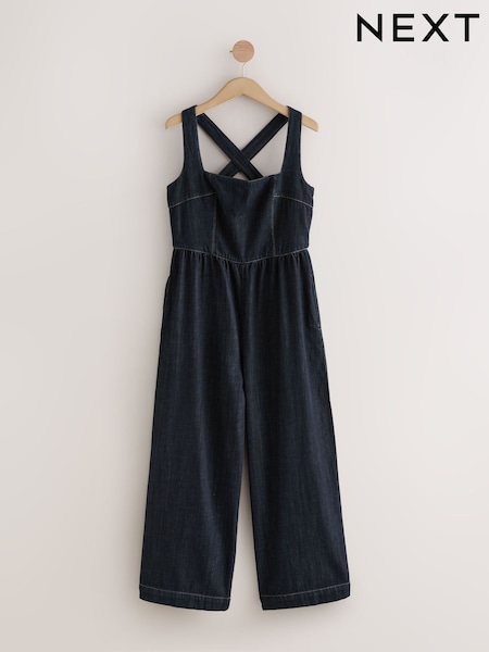Denim Rinse Corset Culotte Denim Jumpsuit (F25522) | £0