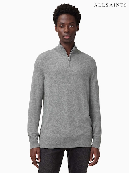 AllSaints Grey Kilburn Zip Funnel Jumper (F25684) | £109