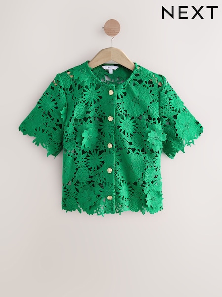 Green Floral Lace Short Sleeve Top (F25718) | £48