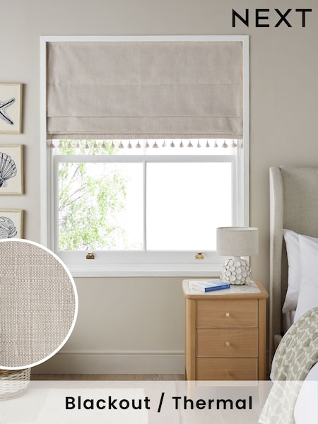 Natural Textured Tassel Edge Ready Made Blackout Roman Blind (F25747) | £0