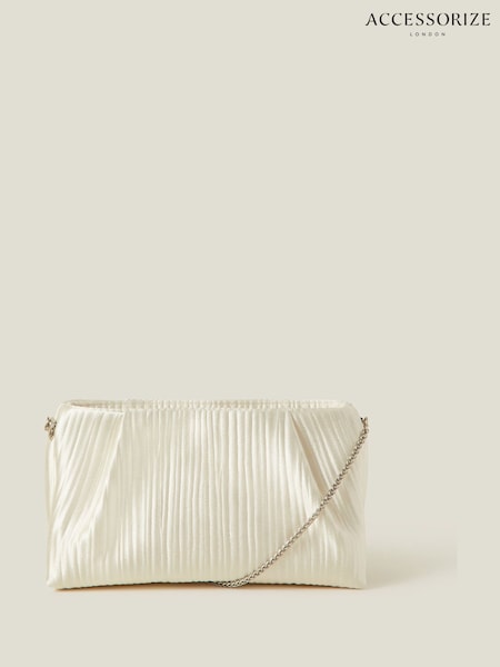 Accessorize Natural Bridal Pleated Satin Clutch Bag (F25756) | £30