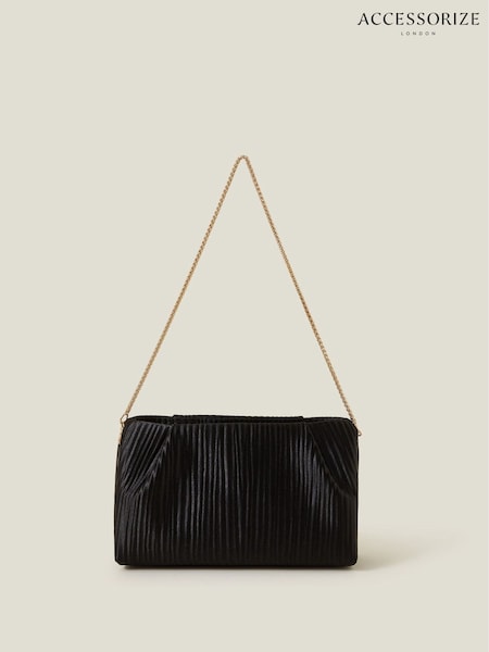 Accessorize Black Pleated Satin Clutch Bag (F25766) | £30