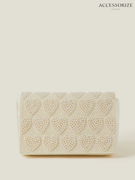 Accessorize Natural Bridal Pearl Heart Clutch Bag (F25770) | £45