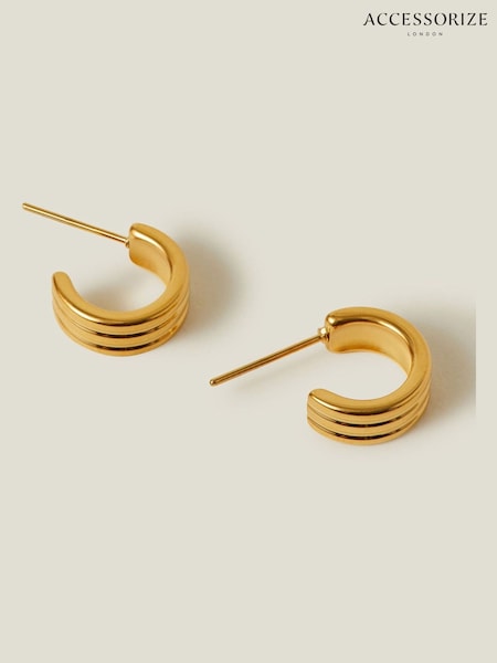 Accessorize Gold 14ct Plated Ridge Huggie Hoop Earrings (F25784) | £17