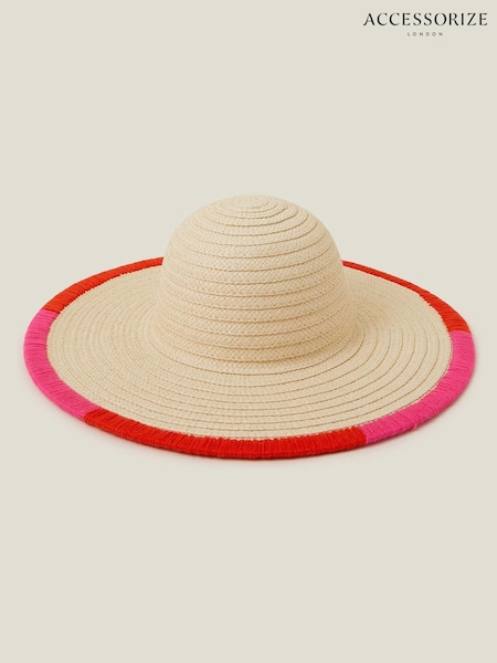 Accessorize Natural Colourful Trim Floppy Straw Hat (F25797) | £30