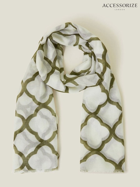 Accessorize Green Lightweight Clover Pattern Scarf (F25813) | £22