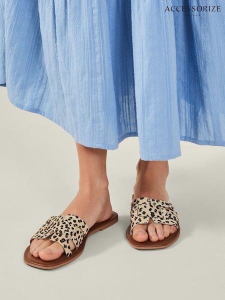 Accessorize Animal Cut-Out Leopard Print Slide Sandals (F25832) | £32