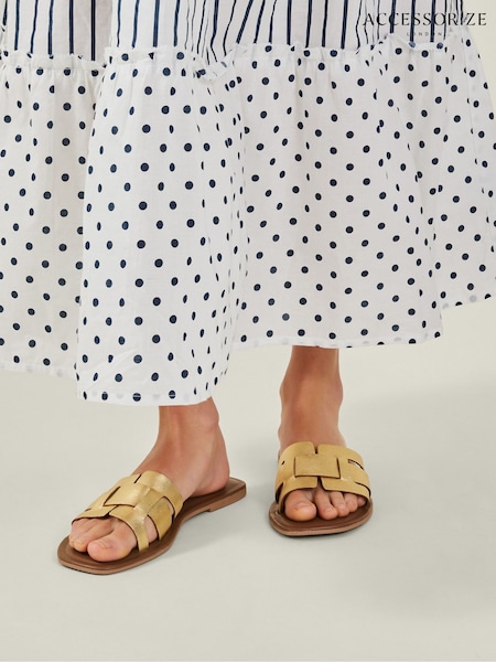 Accessorize Gold Metallic Leather Cut-Out Slide Sandals (F25834) | £32