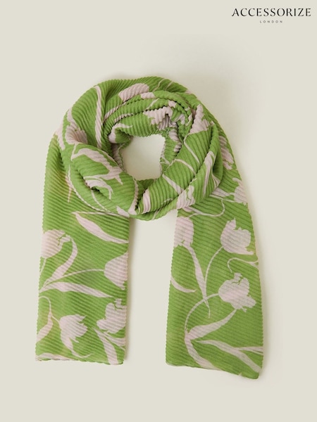 Accessorize Green Lightweight Floral Print Pleat Scarf (F25841) | £22