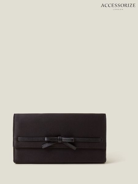 Accessorize Black Bow Satin Clutch Bag (F25861) | £25