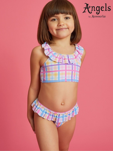 Angels By Accessorize Pink Girls Check Print Bikini Set (F25871) | £16 - £17