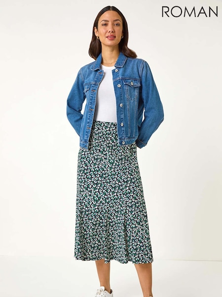 Roman Blue Floral Print Panel Skirt (F25877) | £40