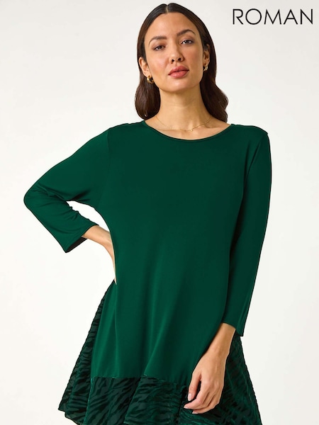 Roman Green Velvet Animal Print Hem Tunic Top (F25884) | £40