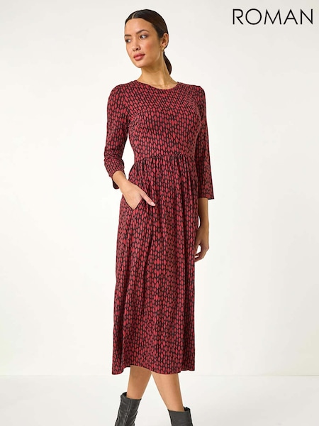 Roman Red Geometric Pocket Stretch Midi Dress (F25885) | £45