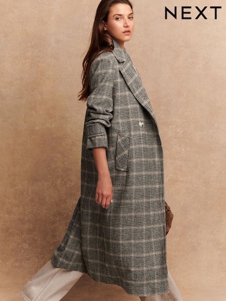 Brown Check Long Maxi Coat (F26015) | £62
