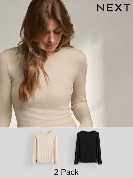 Neutral/Black ThermoGen Base Layer Long Sleeve Thermals 2 Pack (F26022) | £38