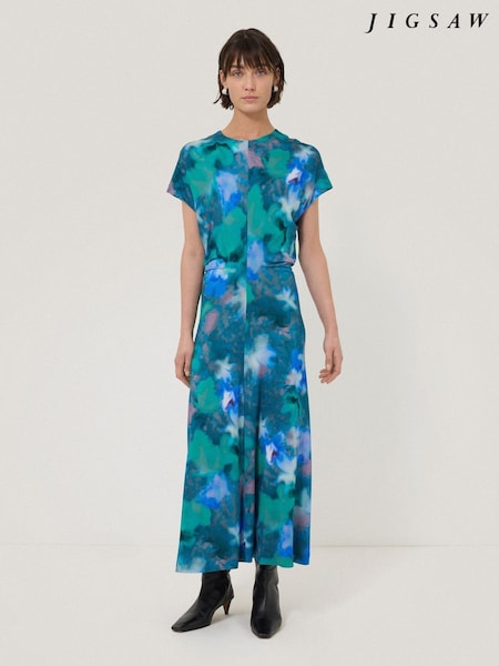 Jigsaw Green Floral Print Mist Jersey Dress (F26060) | £155