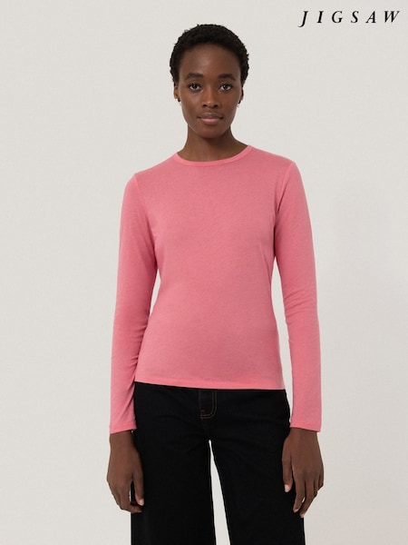 Jigsaw Pink Supima 100% Cotton Long Sleeve T-Shirt (F26061) | £38