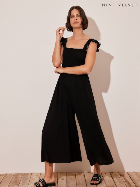 Mint Velvet Black Wide Leg Jersey Jumpsuit (F26155) | £89