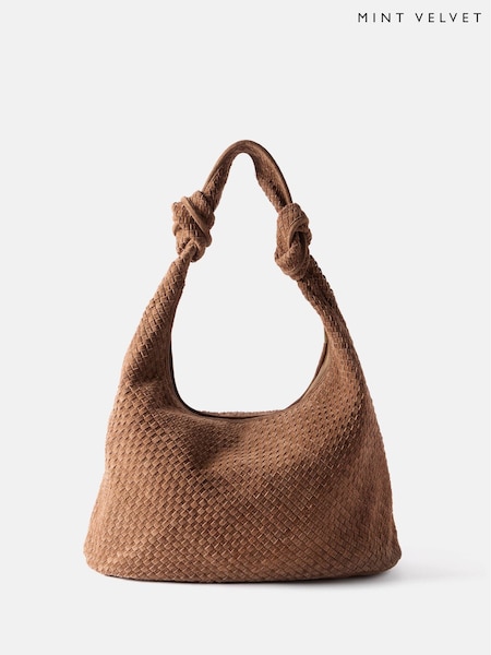 Mint Velvet Brown Tan Woven Suede Knot Detail Bag (F26161) | £150