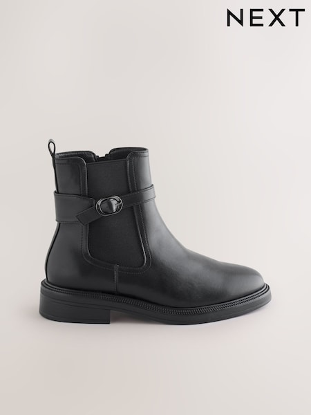 Black Extra Wide Fit Buckled Chelsea Boots (F26210) | £38