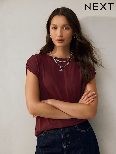 Wine Cotton Blend Sleeveless Drape Top (F26216) | £12