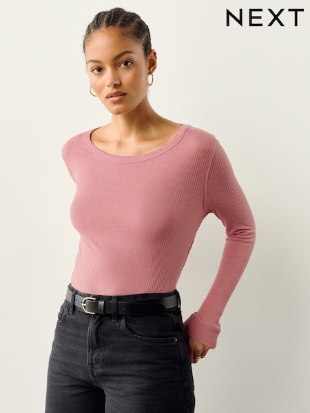 Pink Sheer Crew Neck Long Sleeve Top (F26217) | £16