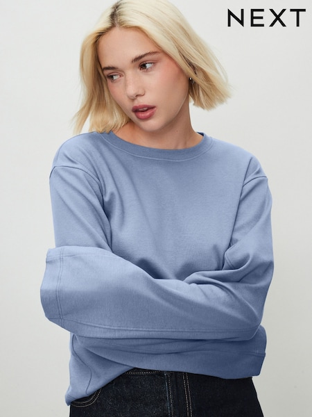 Blue Interlock Long Sleeve Crew Neck T-Shirt (F26234) | £18