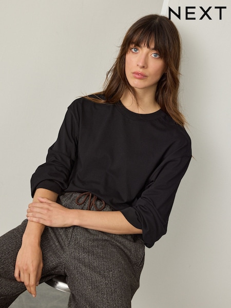 Black Relaxed Long Sleeve Crew Neck T-Shirt (F26239) | £12