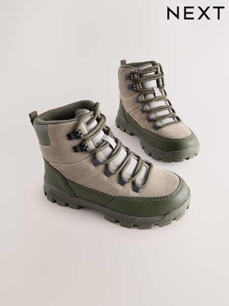 Khaki Green Suede Lace-Up Hiker Boots (F26250) | £32 - £36