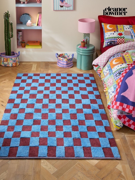 Eleanor Bowmer Blue Shaggy Checkerboard Rug (F26252) | £40 - £180
