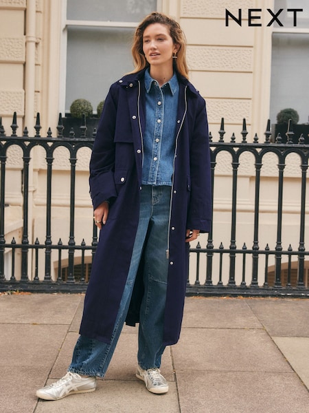 Navy Shower Resistant Hooded Rain Coat (F26270) | £80