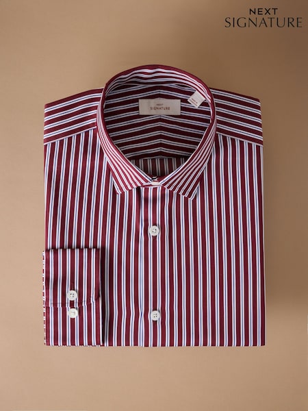 Burgundy Red Stripe Slim Fit 100% Cotton Signature Single Cuff Shirt (F26286) | £45