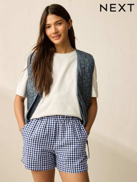 Blue Pull On Gingham Shorts (F26299) | £20
