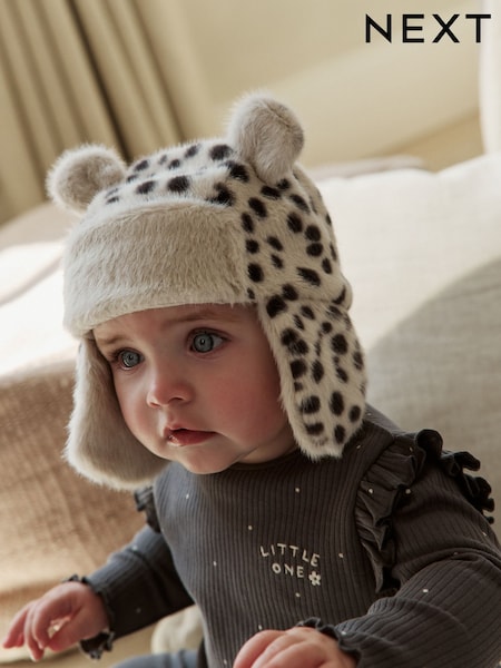 Leopard Faux Fur Earred Baby Trapper Hat (0mths-2yrs) (F26351) | £8