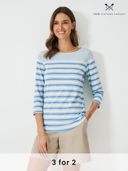 Crew Clothing Company Blue/White 100% Cotton Essential Breton Stripe Top (F26402) | £29