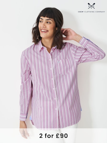 Crew Clothing Company Pink Relaxed Poplin 100% Cotton Shirt (F26408) | £59