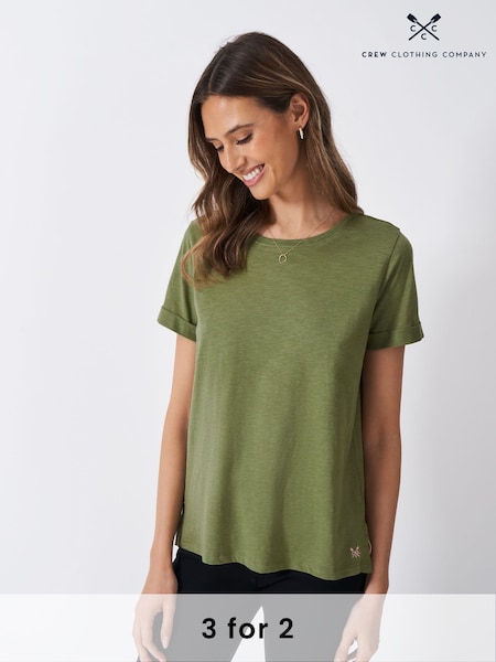 Crew Clothing Company Green Slub Crew Neck 100% Cotton T-Shirt (F26433) | £22