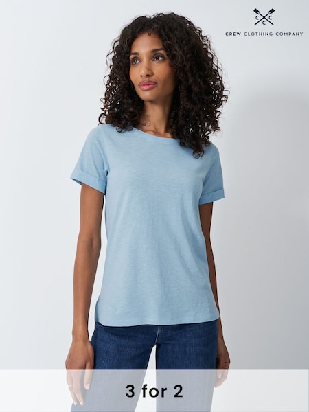 Crew Clothing Blue Slub Crew Neck 100% Cotton T-Shirt (F26437) | £22