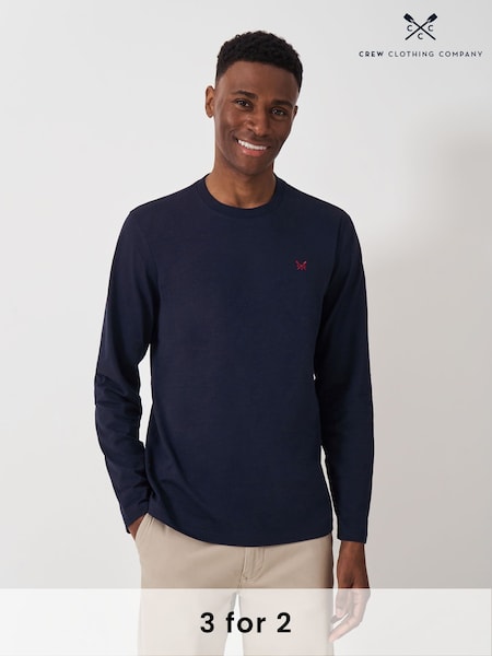 Crew Clothing Blue Long Sleeve Slub 100% Cotton T-Shirt (F26452) | £35
