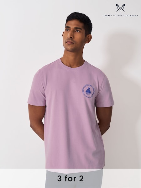 Crew Clothing Pink Embroidered Boat 100% Cotton T-Shirt (F26467) | £29