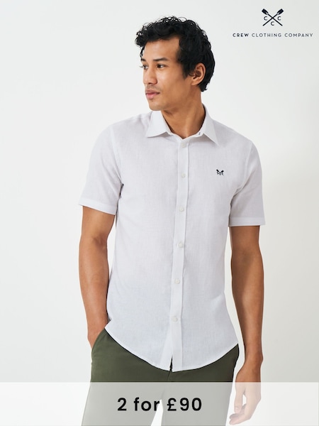 Crew Clothing Company White Short Sleeve Linen Shirt (F26468) | £59