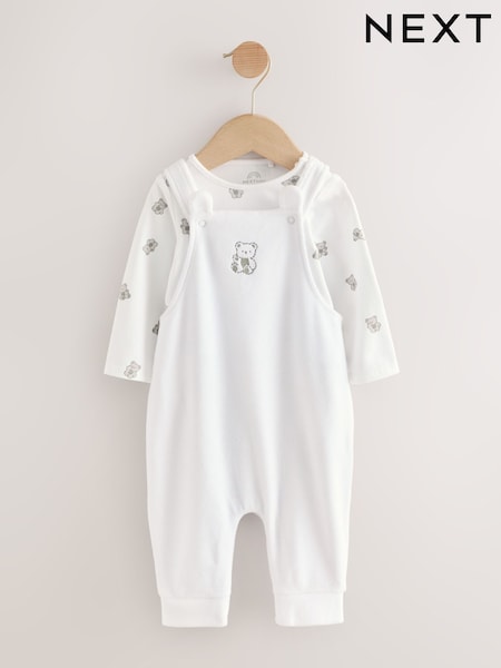 White Bear Velour Dungarees and Bodysuit Baby Set (0-12mths) (F26484) | £18