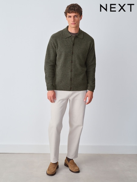 Green Regular Fit Textured Collared Cardigan with Wool (F26501) | £48
