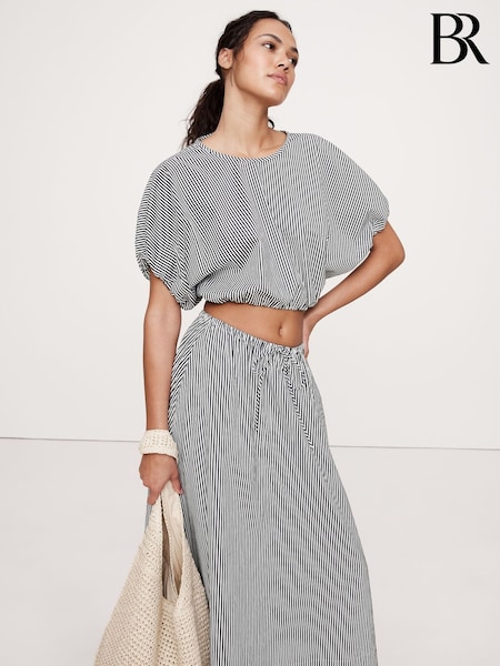 Banana Republic Blue Stripe Poplin Bubble-Hem Cropped Top (F26517) | £50