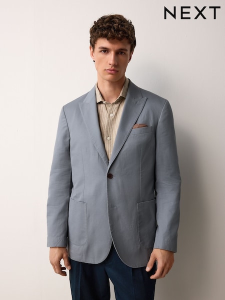 Steel Blue Regular Fit Cotton Blend Blazer With Linen and Lyocell (F26581) | £85