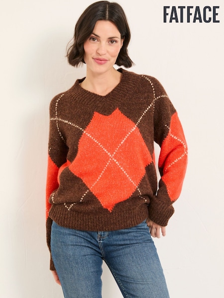FatFace Ali Brown Argyle Knitted Jumper (F26586) | £59