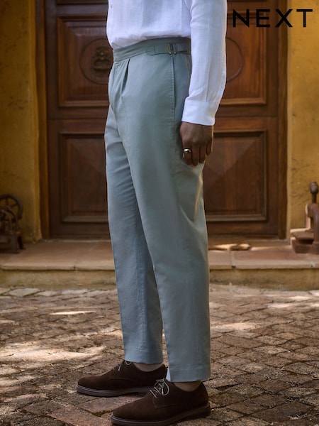 Blue Smart Cotton Blend Side Adjuster Trousers with Linen and Lyocell (F26650) | £40